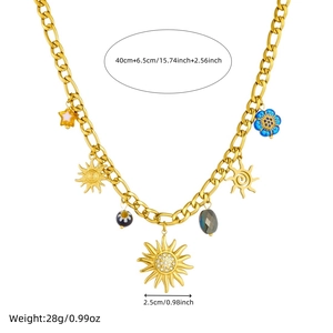 Detailed specs of gold sun pendant necklace with dimensions and weight measurements