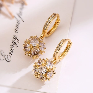 Exquisite gold plated zircon geometric drop earrings with sparkling sphere pendants