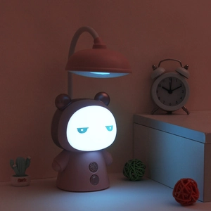 Pink cartoon bear LED desk lamp with flexible neck and eye protection for study tables