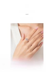 Detail of S925 sterling silver crown ring with heart-shaped zircon on a model hand