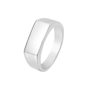 Polished silver signet ring in stainless steel with a rectangular flat top surface
