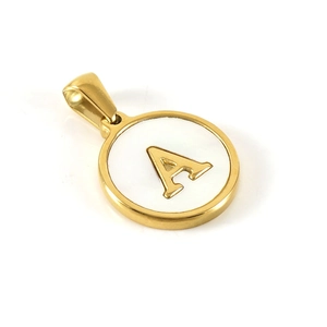 18k gold plated stainless steel necklace with round white enamel letter A pendant