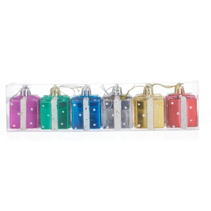 Set di 6 addobbi natalizi a forma di scatola regalo colorata con pois e nastri