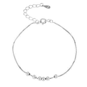 Minimalist 925 sterling silver beaded bracelet with polished round beads and box chain