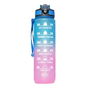 32oz 1L gradient sports water bottle with straw, time marker and carry strap