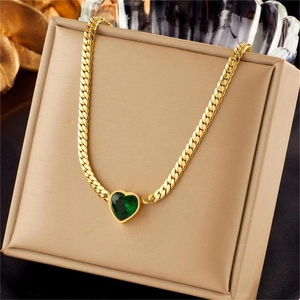Elegant Stainless Steel Heart Pendant Necklace For Women Electroplated Rhinestone Twisted Chain Fashion Jewelry Gift