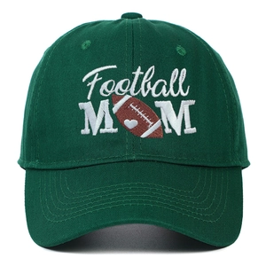 Dark green cotton baseball cap with Football MOM embroidery and rugby heart detail