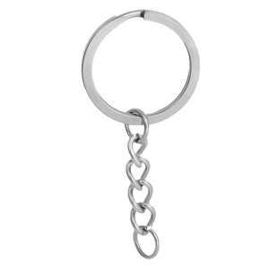 Polished silver 304 stainless steel flat key ring with short link chain for DIY crafts
