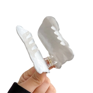 Elegant marble pattern butterfly hair claw clip in white acetate finish