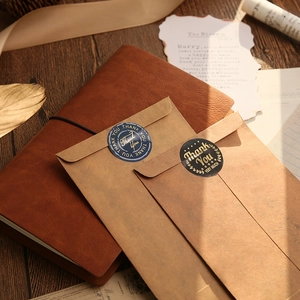 Retro round Thank You gold foil stickers on kraft envelope for gift sealing