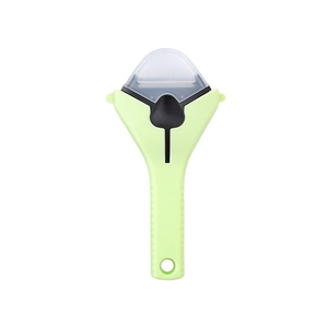 Green 3-in-1 stainless steel fruit peeler with non-slip handle and protective cover