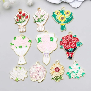 Flower Bouquet Charms Zinc Alloy Enamel Drip Oil Rose Sunflower Tulip For Diy Jewelry Making Necklaces Bracelets Crafts