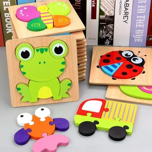 Educational wooden toddler puzzles featuring colorful 3D animal and vehicle patterns