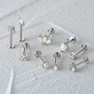 Detailed collection of S925 silver opal cartilage earrings in various geometric shapes