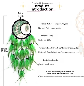 Detail of green dream catcher with natural agate and tree of life, dimensions 16x66cm