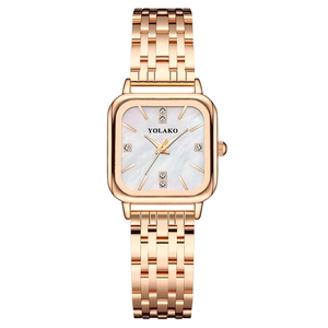 Montre Bracelet Pour Femme Cadran Carré Élégant Nacre Rhinestone Boîtier En Alliage Bracelet En Acier Inoxydable Quartz À La Mode