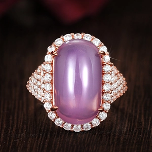 Elegant rose gold princess ring with oval purple gemstone and pavé-set white zircon stones