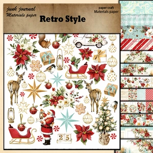 Retro Christmas scrapbooking paper collection featuring Santa, reindeer, and festive motifs