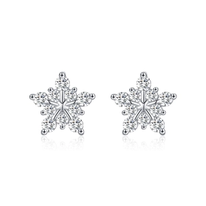 Elegant s925 sterling silver snowflake stud earrings with sparkling D color moissanite stones