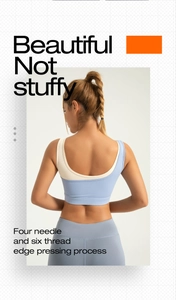 Detail showing the four-needle and six-thread edge pressing process on a yoga sports bra