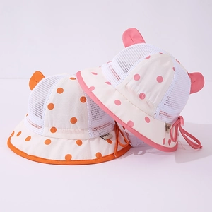 Breathable mesh summer sun hat for babies with cute ears and polka dot pattern