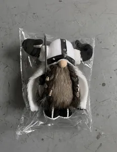 Detail view of the Viking gnome plush doll packaged in a transparent protective poly bag