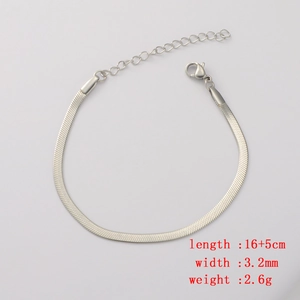 Detailed top view of 3.2mm silver stainless steel snake bone chain bracelet with dimensions