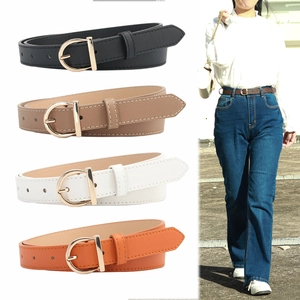 Women Minimalist PU Leather Belt With Golden D-Ring Alloy Buckle Fashion Versatile Waist Belt For Jeans Dresses Outfits