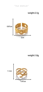 Detailed view of adjustable gold snake rings with weave patterns and dimensions