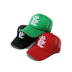 Trucker Hat Polyester Mesh Baseball Cap Flame Star Face Embroidery Adjustable Outdoor Sun Protection Streetwear Unisex