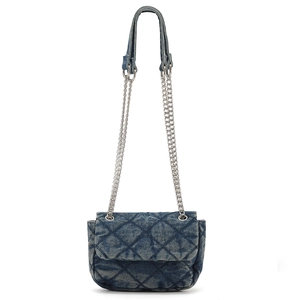Quilted denim chain bag in dark blue with silver hardware, crossbody style for women
