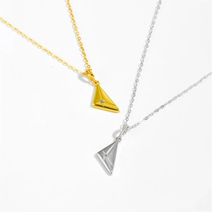 Elegant S925 sterling silver triangle pendant necklaces with zircon inlay in gold and silver