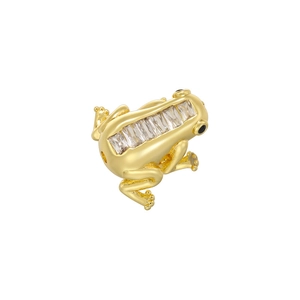 Iced out gold frog pendant with rectangular cubic zirconia inlay and black gemstone eyes