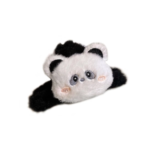 Cute plush panda hair claw clip for women featuring embroidered details on white background