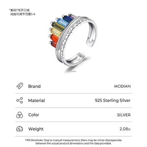 Rainbow crown S925 sterling silver open ring with colorful zircon gemstones