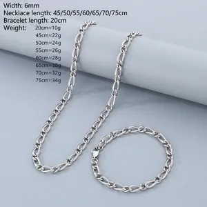 Detailed sizing chart for 6mm stainless steel Cuban link chains and bracelets