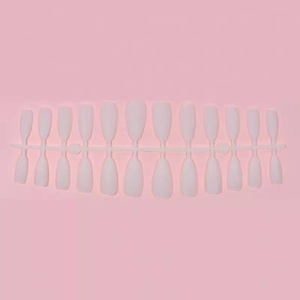 Matte almond-shaped press-on nails in pale pink 24-piece set on a pink background