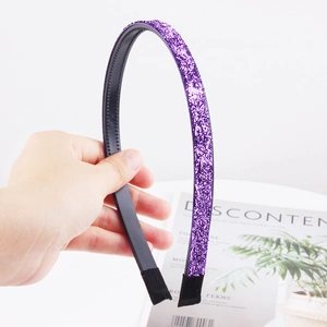 Purple glitter headband for kids with anti-slip teeth and black fabric protection