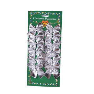 Set of 12 silver glitter Christmas bows for festive holiday tree decoration and gift wrapping