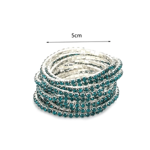 Pulsera elástica apilable para novia con una fila de diamantes de imitación azul pavo