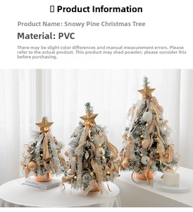 Detail of snowy mini Christmas trees with LED lights and gold star toppers for tabletop decor