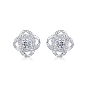 Elegant S925 silver moissanite stud earrings featuring an intricate swirl knot design