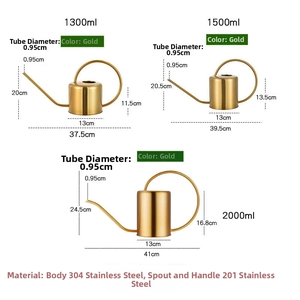 Detailed size chart for 304 stainless steel gold watering cans with various capacities