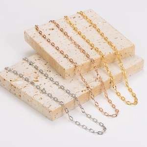 304 Stainless Steel Textured Chain Necklace 18K Gold Plated Oval Link Rope Twist Jewelry For Women