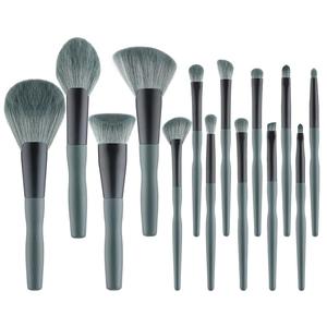 Pinceaux Maquillage Professionnels Fibre Synthétique Nano Bionique Manche Bois Poudre Ombre À Paupières Outils Beauté Vert Morandi