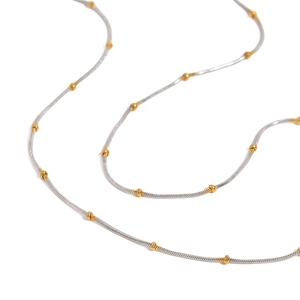 Two-tone 18K gold plated stainless steel snake chain necklace with gold beads on silver