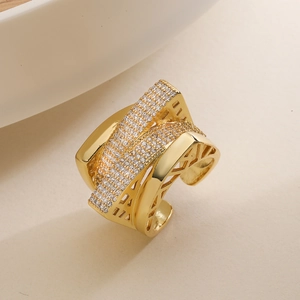 Chic 18K gold plated geometric open ring with shimmering zircon pave set stones