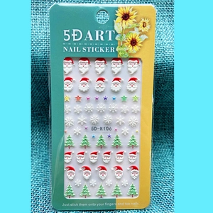 Detailed 5D Christmas nail stickers with Santa Claus and snowflakes, model 5D-K106