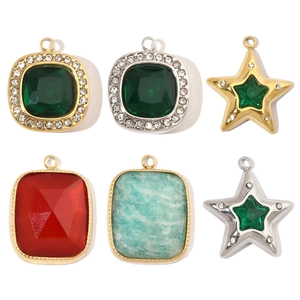 Star Square Geometric DIY Pendants Stainless Steel Zircon Rhinestone Natural Stone Jewelry Making Findings Vintage Style