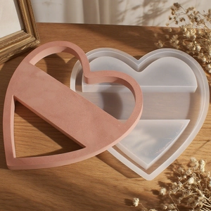 Hollow heart resin silicone mold with plaster casting sample for DIY home decor crafts